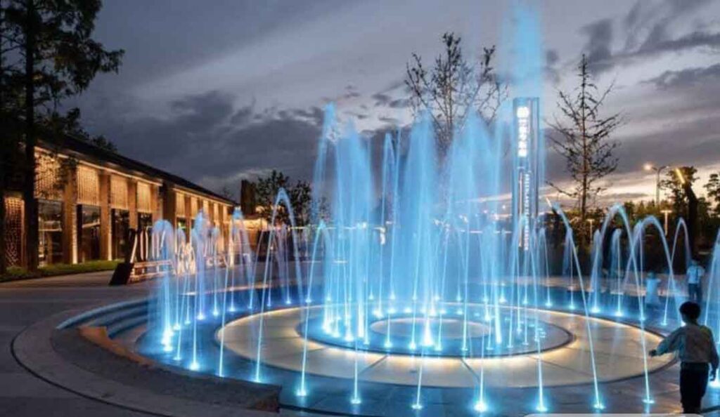 Thi công chiếu sáng nghệ thuật cảnh quan quảng trường với hệ thống LED âm nước hiện đại bởi Bảo Châu AD.