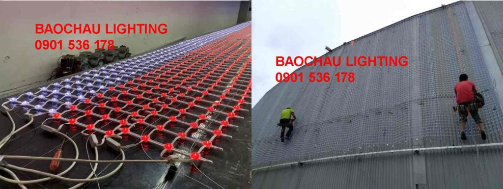 Thi công màn hình lưới led mesh ngoài trời và lập trình map pixel hiệu ứng ánh sáng tòa nhà