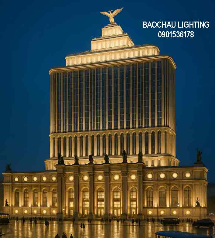 chiếu sáng mặt dựng khách sạn
